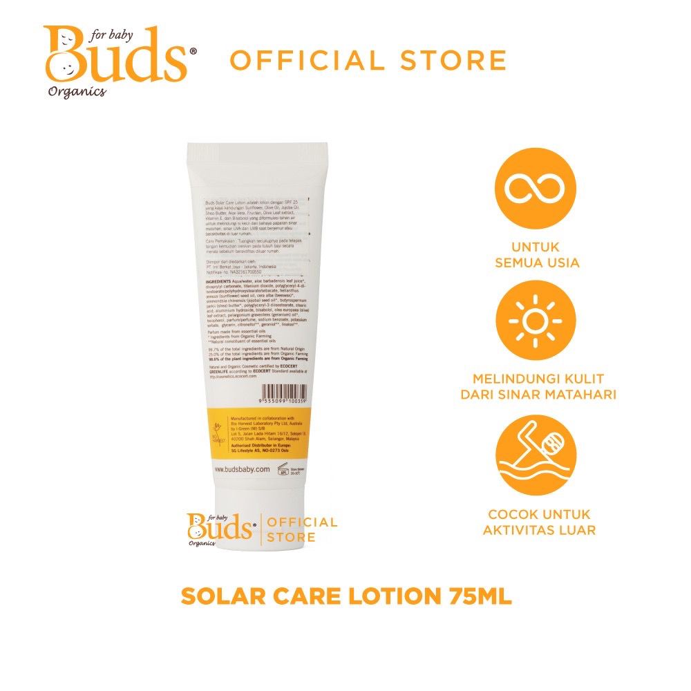 Buds Organic Solar Care Lotion 75ml/Sunblock Bayi/Sunblock anak