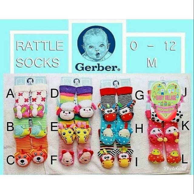 GERBER BABY RATTLE SOCKS/ KAOSKAKI BAYI BONEKA 3D KERINCING.
