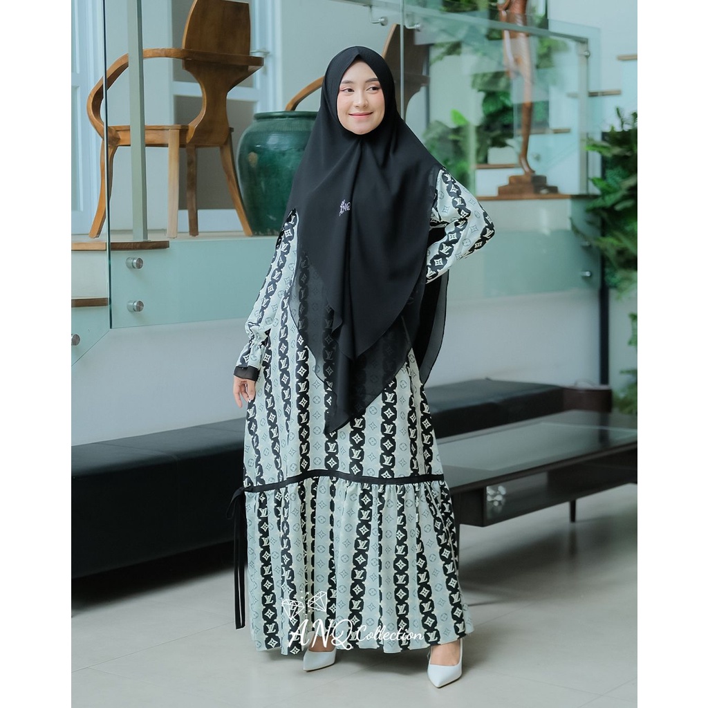 Dress set khimar syakila mix ceruty ori JRone model kanika terbaru modis homedress nyaman flowy salur elvi kubika