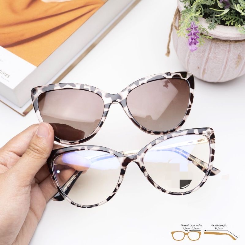 Kacamata Wanita Cat Eye Klip On Premium FREE LENSA MINUS PHOTOCHROMIC frame 95658