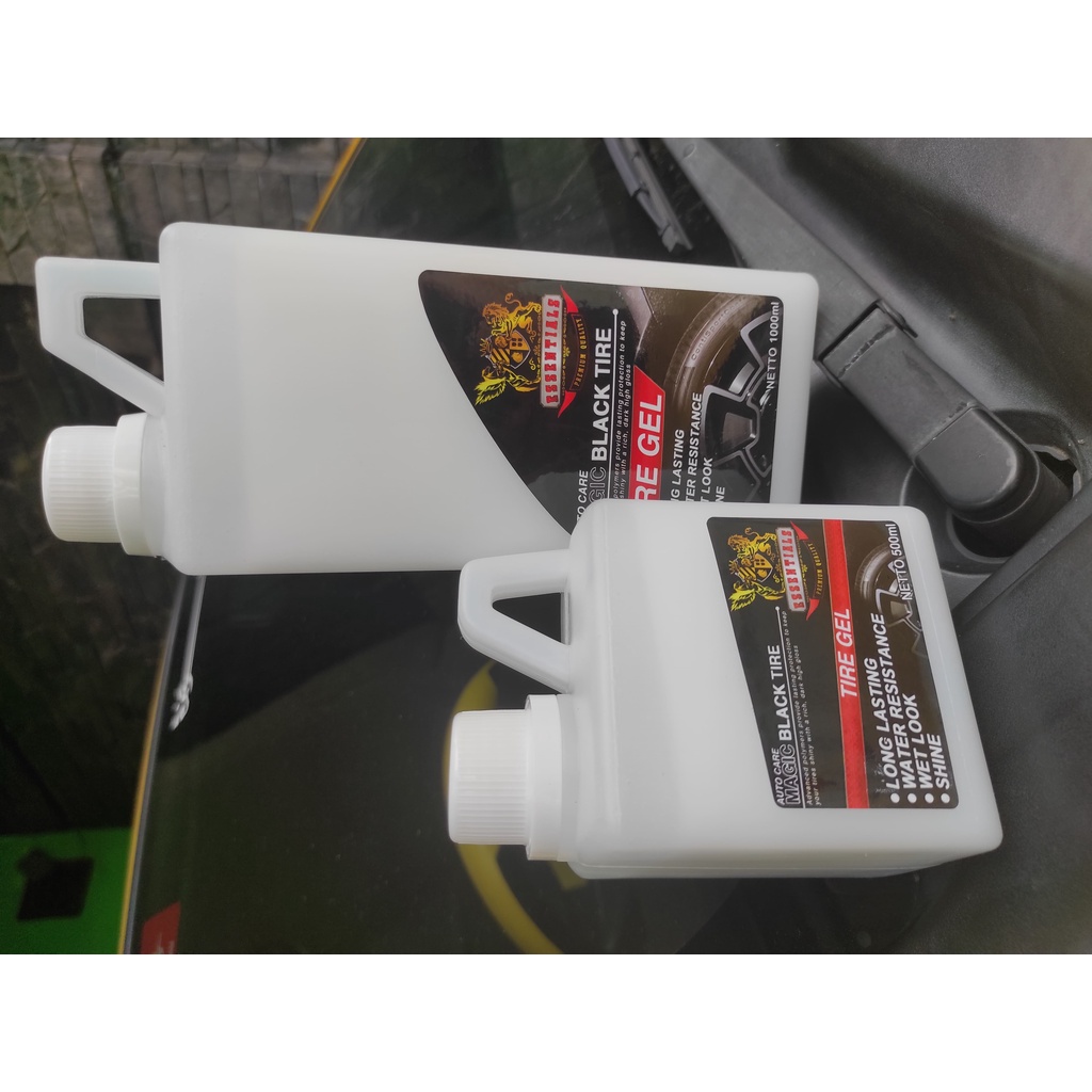 BAYAR DITEMPAT | COD | Semir Ban ESSENTIALS 500 mL | 1 Liter | Promo | Polish | Tire Gel Kualitas Terbaik | Premium | Terbaru | Auto Black | Shine | Kinclong | Wet Look | Hitam| Murah | Original | Terlaris | Mobil | Motor | MAGIC BLACK TIRE | Tahan Lama