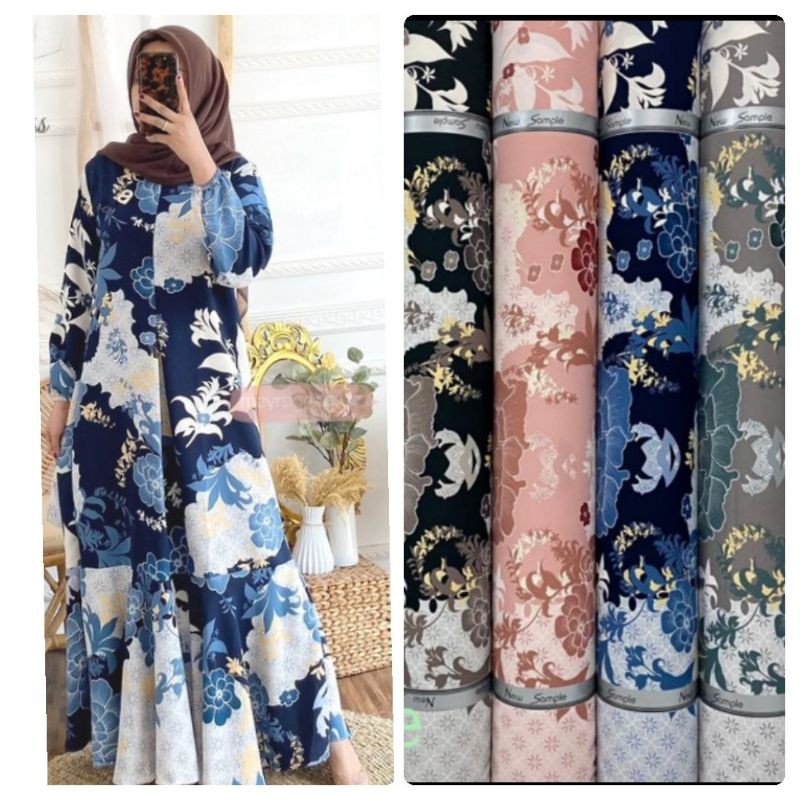 Kain Bahan Rose Crepe Motif Terbaru Bunga Lily