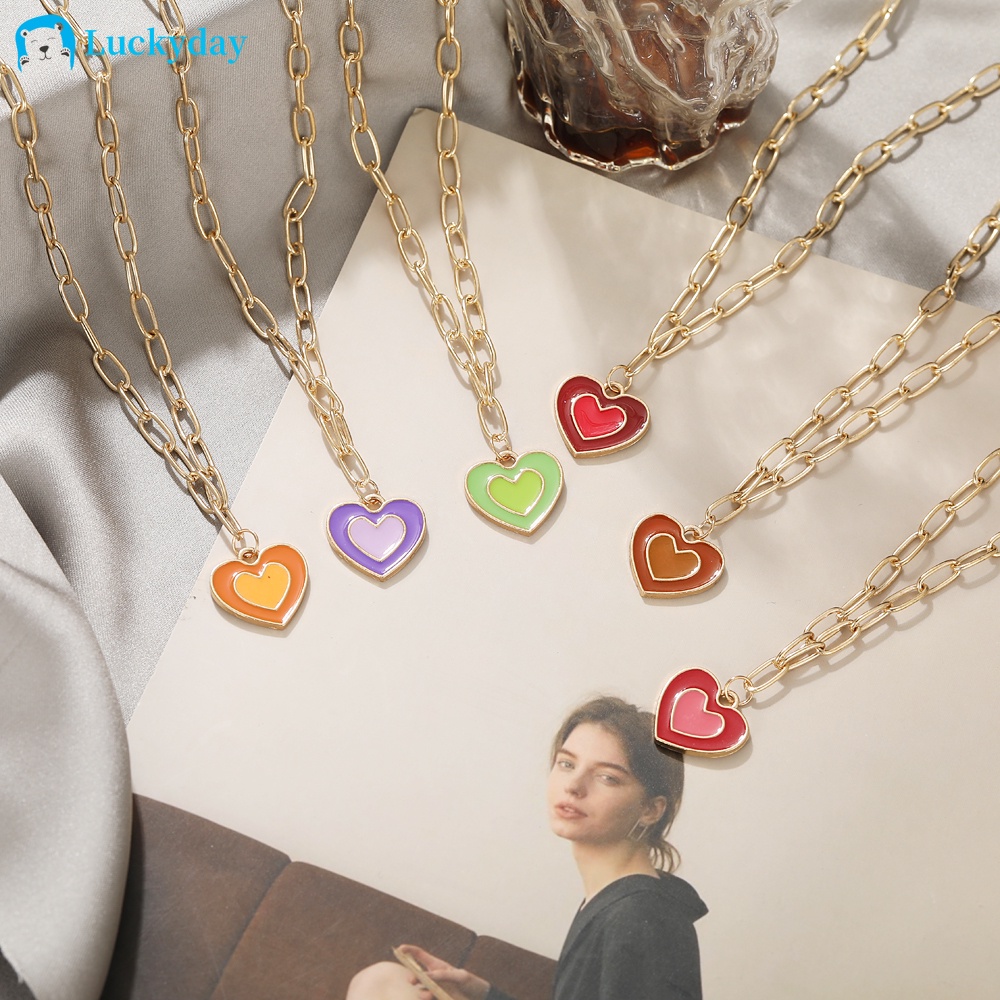 YEEZII Korea Fashion Color Heart Pendant Necklace Niche Gold Choker Women Accessories