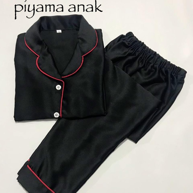 Piyama SATIN HITAM exclusive bisa couple mom kids dad and family