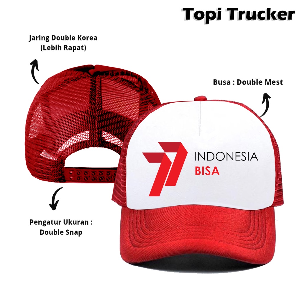 Topi Jaring Trucker Dirgahayu Republik Indonesia RI ke 77 Indonesia Bisa Special Kemerderkaan Merah Putih Indonesia