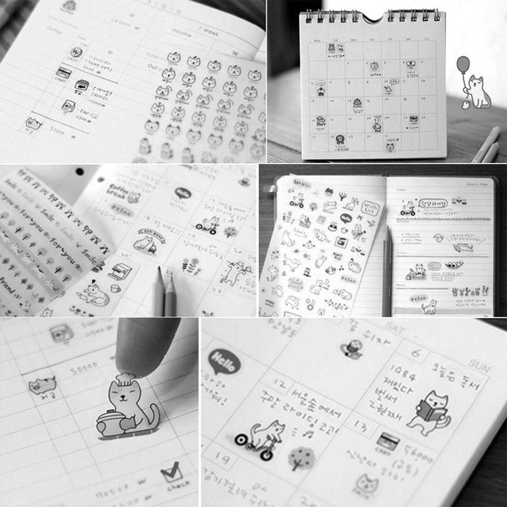 [Elegan] Kertas Kucing Stiker Kualitas Bagus Hot Sale Diary Sticker Transparan Dekorasi Lucu Kartun Anak DIY Diary Dinding Foto Dekorasi