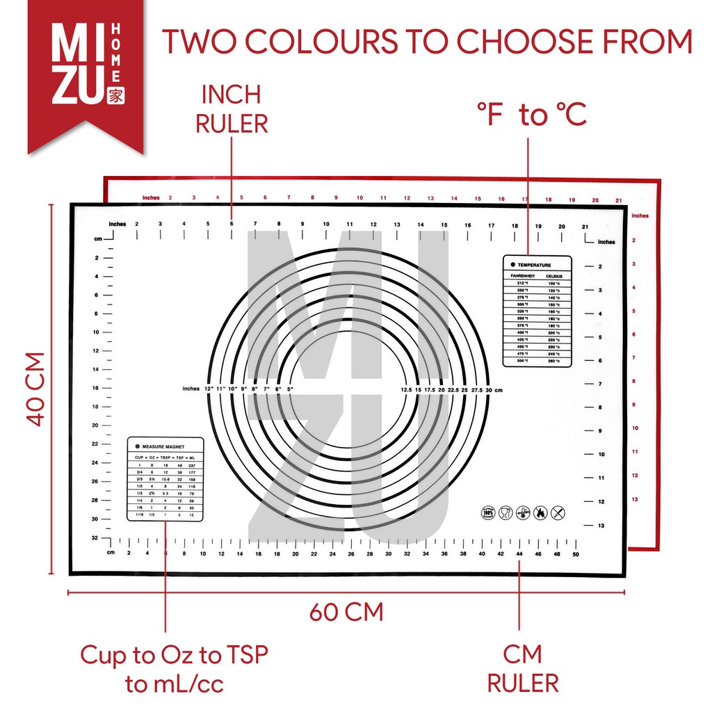 MIZU ROULEAU Non Stick Silicone Mat 60x40 cm Alas Adonan Tatakan Kue Baking Pastry Mat BPA-Free-4