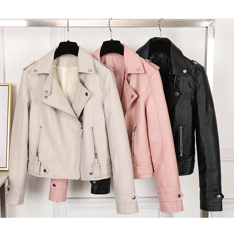 Jaket Kulit Wanita Warna Pink / Hitam / Putih Premium Sunproof Waterproof | Leather Jacket Women