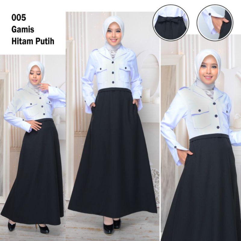 Realpict..Gamis kerja pns/pemda/guru hitam putih