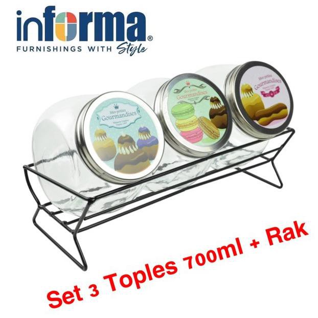 Informa Set 3 Toples Kaca 700Ml + Rak Anggrekmart