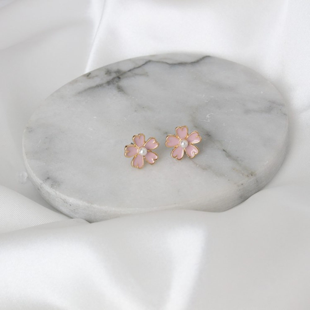 【1 Pasang】Anting Mutiara Bunga Merah Muda Dari Jepang Dan Korea Selatan #xijing1.id-2