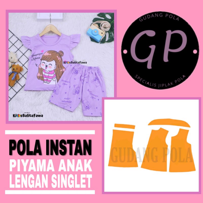 [✓COD] Pola Piyama Anak Singklet - Pola Setelan Piyama Pendek Anak - Pola Baju Tidur Anak - Pola Baj
