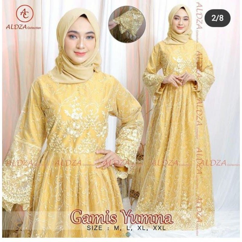 Gamis Yumna Tulle Dress Baju Gaun Kondangan Elegan Mewah Brokat Wisuda Pesta