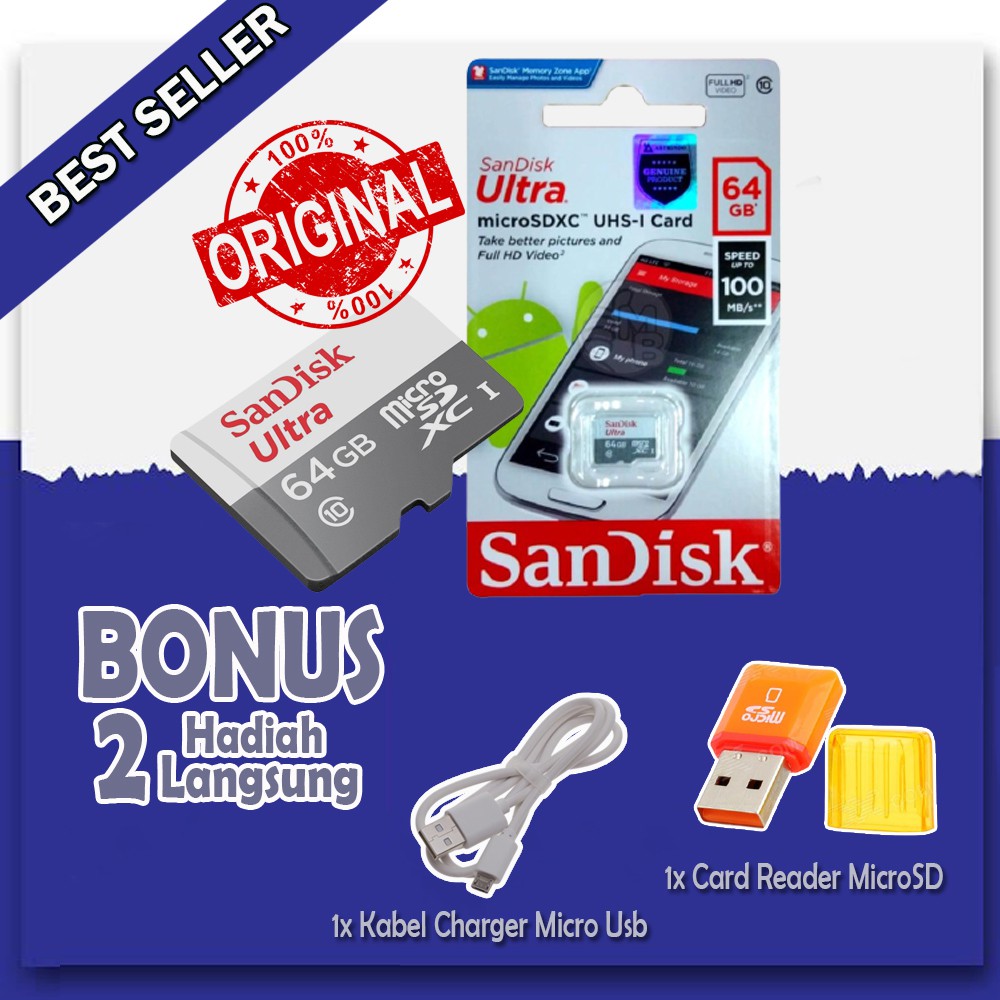 Original Memorycard Sandisk MicroSDXC 64GB 100Mb/s - GARANSI RESMI