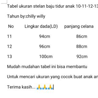 Stelan baju  tidur  anak  laki  laki  10 11 12 13 tahun  