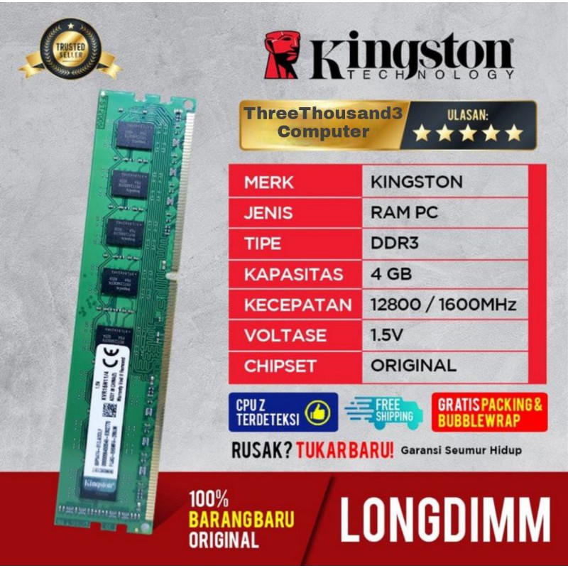 RAM KINGSTONE PC DDR3 4GB PC12800 | Shopee Indonesia