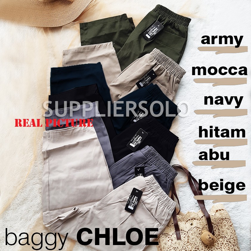 CELANA BAGGY CHLOE TWILL PREMIUM WANITA KOREA (TEBAL DAN MELAR) SIZE XL dan JUMBO XXL dan SUPER JUMBO XXXL muat 100KG