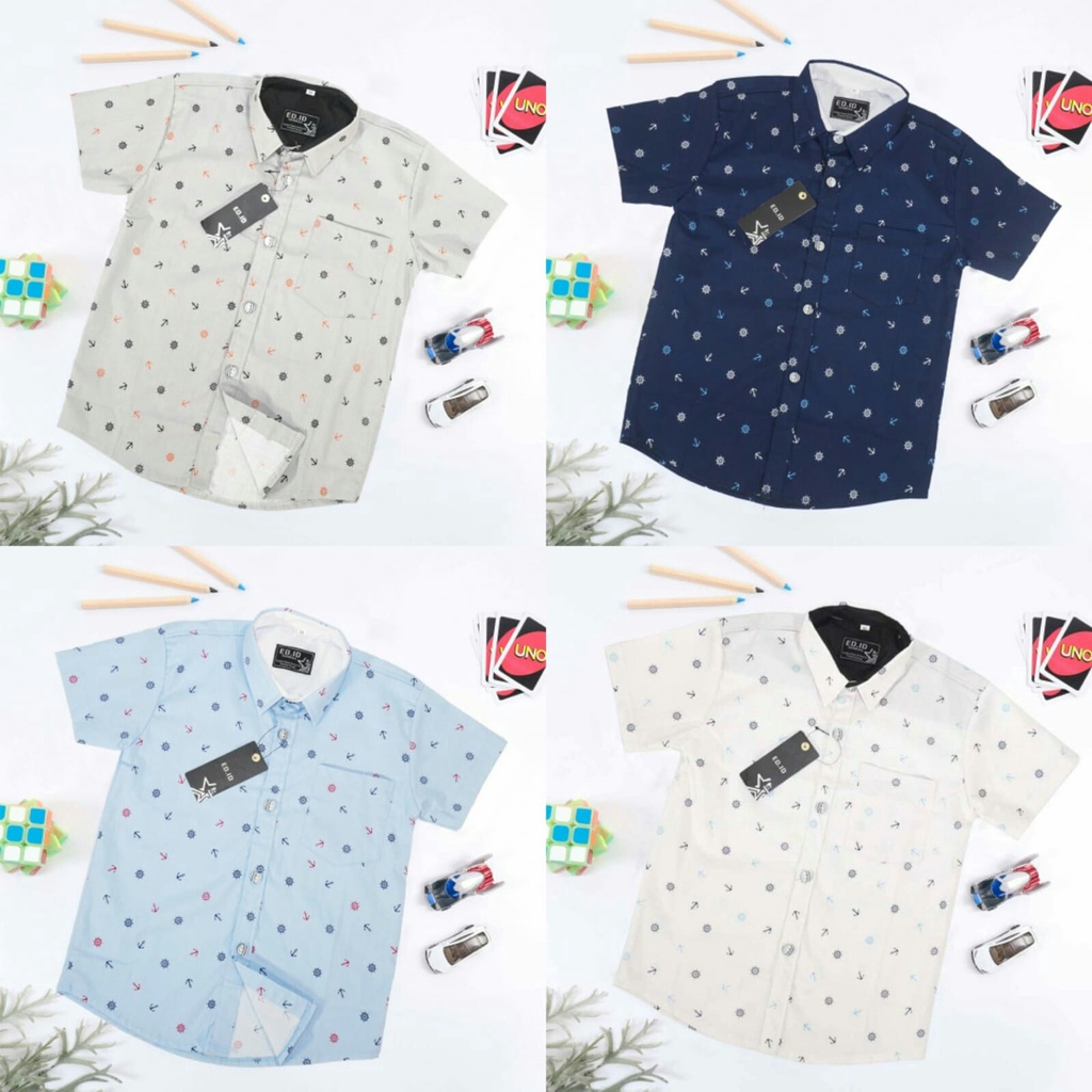 Baju Kemeja Kids Wheel//Kemeja Anak Laki-laki Lengan Pendek//Baju Kemeja Anak Bahan Katun Size S M L &amp; XL ZP