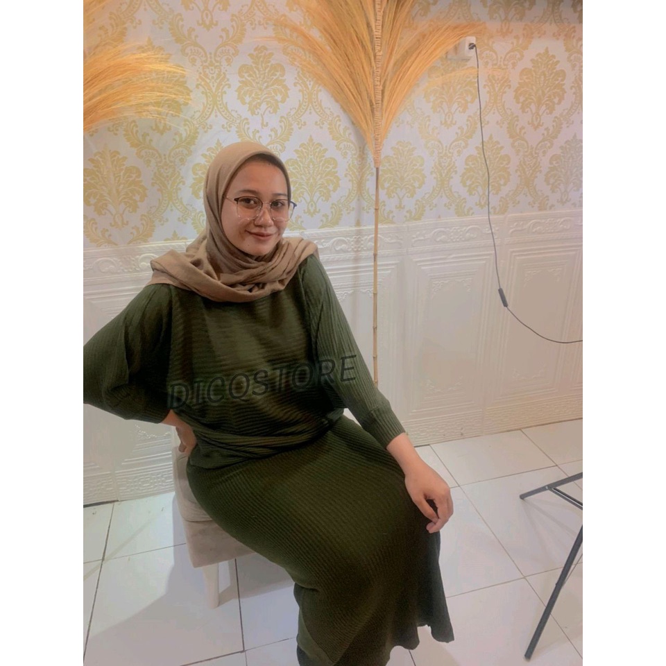 CARDIGAN RAJUT WANITA / STELAN | ONE SET ATASAN LASPERAL BATWING+ROK RAJUT PANJANG TERMURAH/ ATASAN RAJUT WANITA PASHIEN KEKINIAN TRENDING 2022-ONE SET ARMY