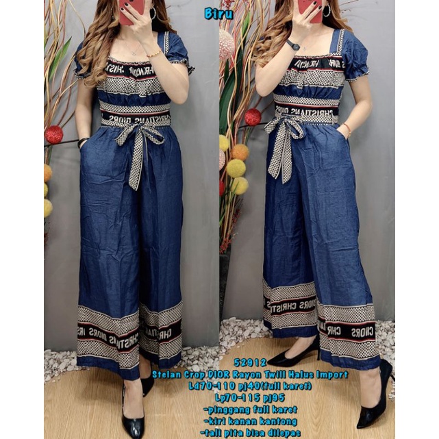 52912 setelan crop dior rayon twill halus import stelan celana kulot one set atasan lengan pendek wa
