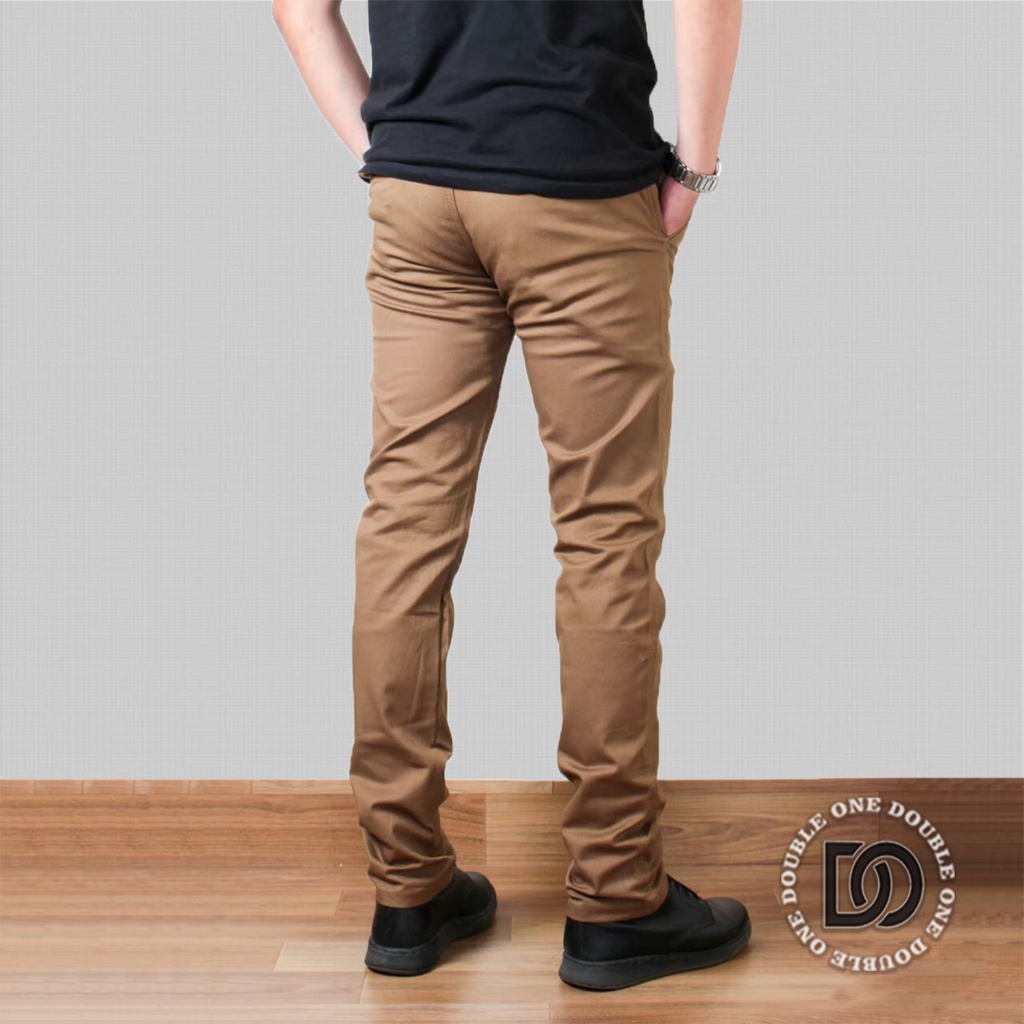 DOUBLE ONE - Celana Chino Panjang Slimfit Mocca / Celana Chino Stretch / Celana Panjang Pria / Celana Chino Premium