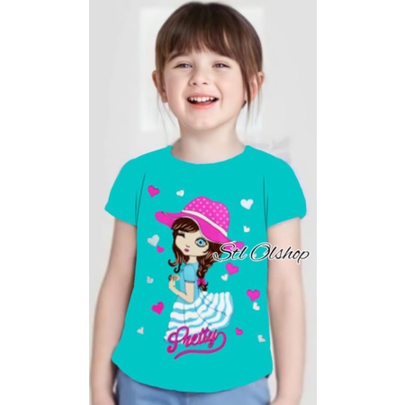 Kaos atasan pretty topi anak perempuan murah 1-10 Tahun