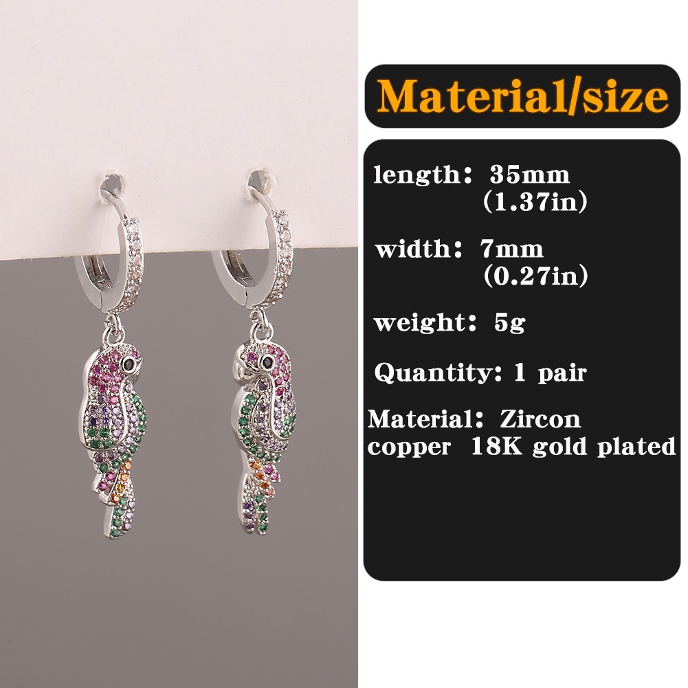 Anting-anting baru anting-anting tembaga mikro bertatahkan zircon warna parrot anting-anting sederha