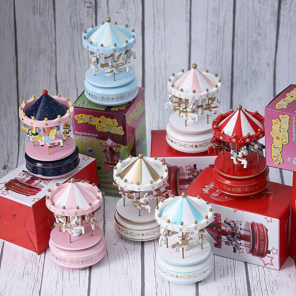 Populer Carousel Music Box Ornamen Rumah Hadiah Ulang Tahun Mainan Anak Merry-Go-Round