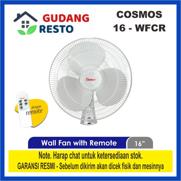 COSMOS WALL FAN 16 WFCR / 16WFCR DENGAN REMOTE KIPAS ANGIN DINDING / TEMBOK / GANTUNG 16 inch / 16&quot;