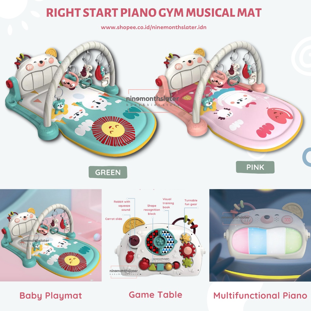 Right Start Double Sided Piano Gym Musical Mat - Mainan Karpet Playgym Baby Mat Anak Bayi Lampu Lagu Musik Sensory