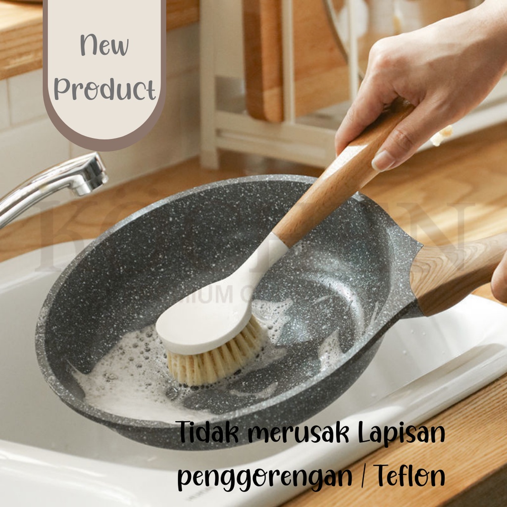 MYKOCHEN.INA Wooden Cleaning Tools Sikat Serbaguna Korea Aesthetic Minimalis Kitchen Brush Pot Cleaning Tool Diswashing Wood Brush Multifungsi Sikat Cuci Piring