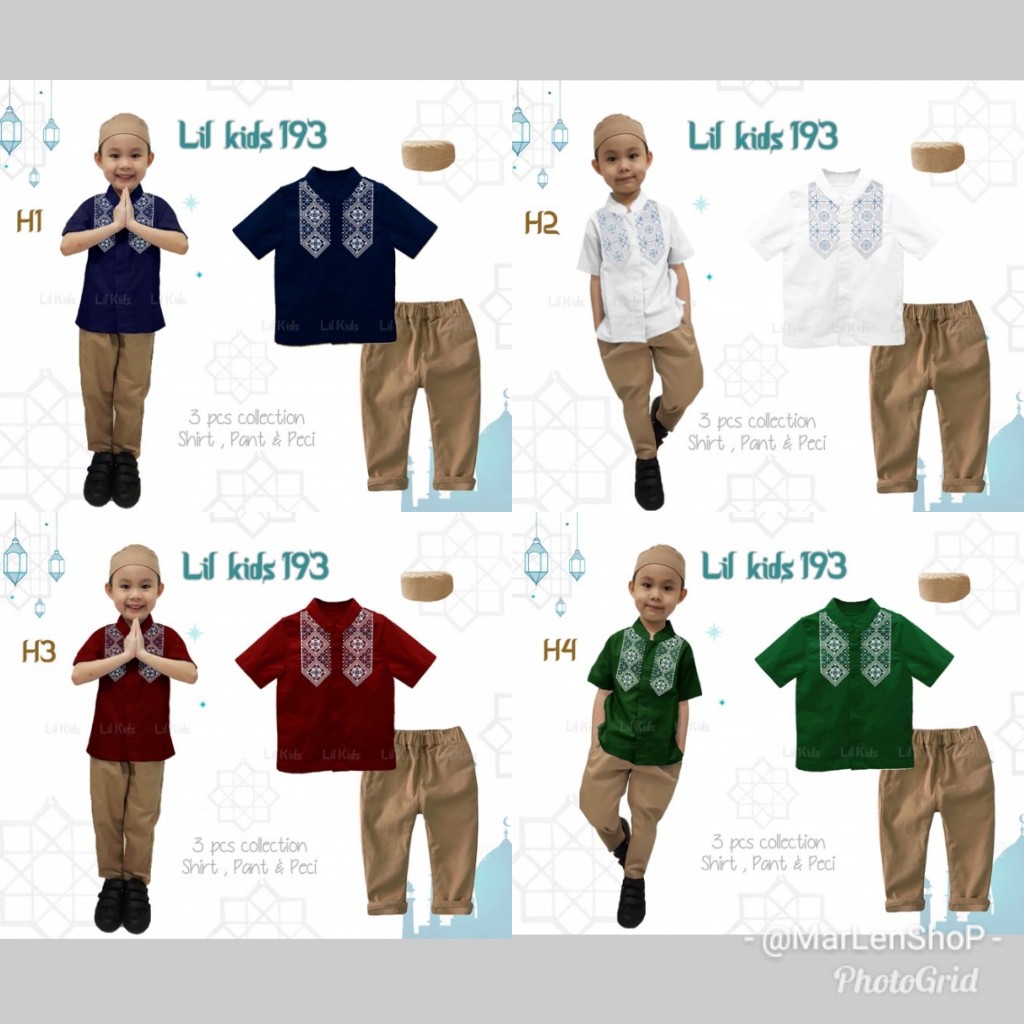 IMPORT 2-13th LK193 C1234 Setelan Koko Tangan Pendek Celana Peci Biru Merah Marun Hijau Botol Putih
