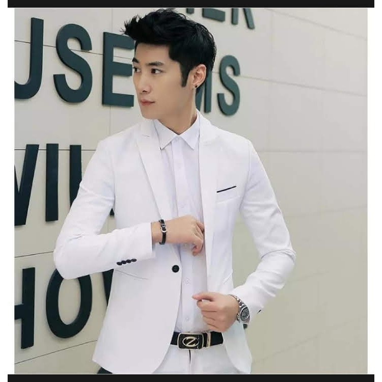 SETELAN BLAZER PUTIH SLIMFIT PRIA 3IN1 - MILKY WHITE KOREAN ORIGINAL NIKAYU BAHAN HIGH TWIST