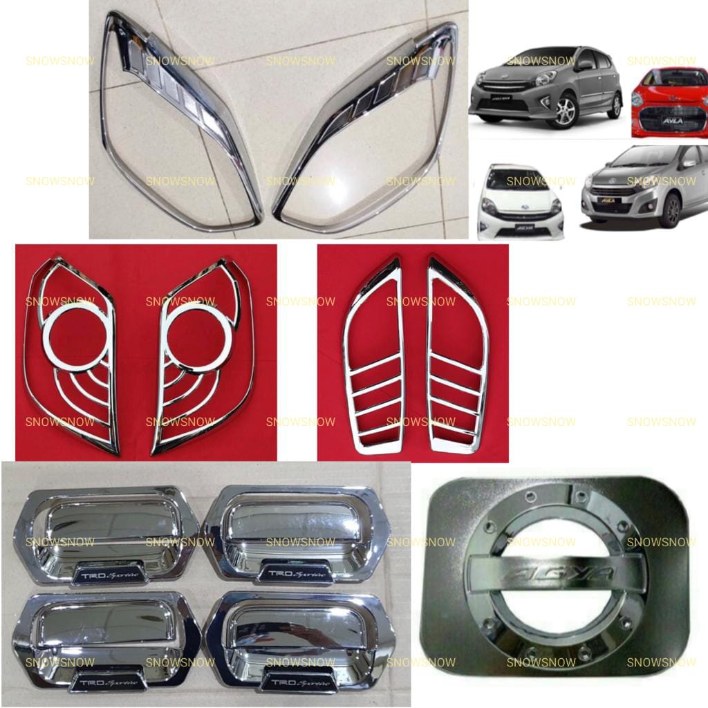 Paket Garnish Depan Belakang Outer Handle Tank Cover Exclusive Agya Ayla 2013 2016 TRD Hitam Chrome