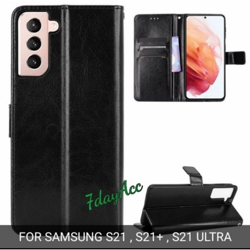 Flip Cover Kulit Leather Case Samsung S21/S21 PLUS Book Cover Kulit Dompet