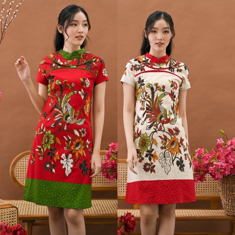 Jual Cheongsam Batik 272 Bt Dress Merah Baju Imlek Shopee Indonesia 