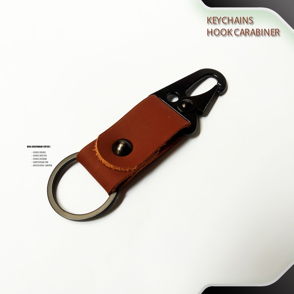 Gantungan Kunci Rumah Mobil Motor Carabiner | Key Chain Kulit Asli Hook