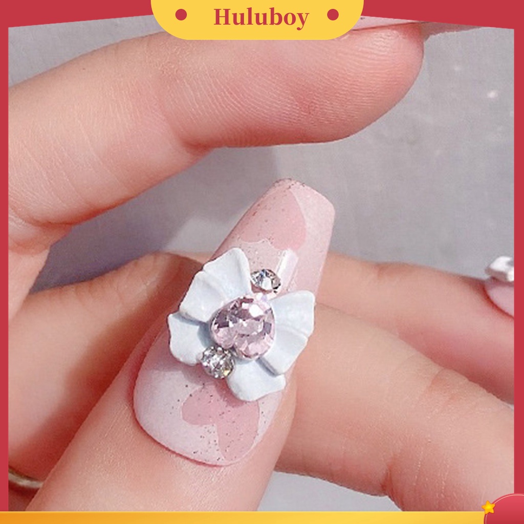 Huluboy Huluboy♡ 2pcs Charms Berlian Imitasi Bentuk Hati Pita Untuk Aksesoris Nail Art