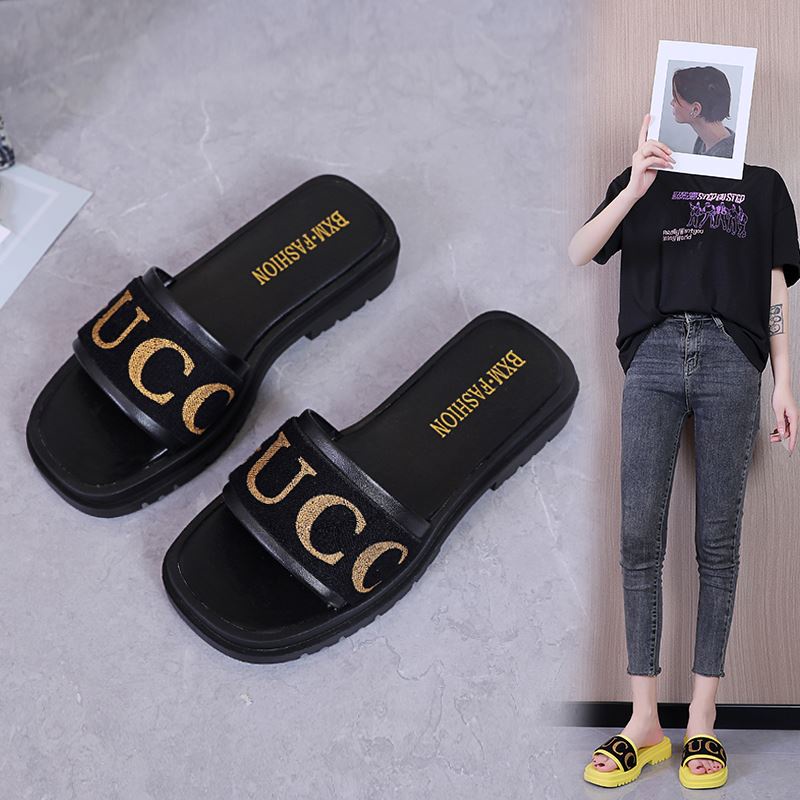 BJSB04 - BLACK - Sandal Fashion Jalan Wanita Cantik Import SANDAL JALAN FLAT GUCC FASHION IMPORT TERMURAH TERLARIS TERBARU BAGSTORE JAKARTA JSSB04