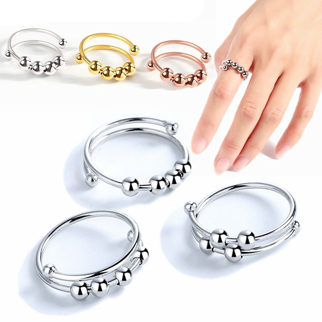 Spinner Cincin Fidget Manik-Manik Bahan Stainless Steel Untuk Menghilangkan Stress