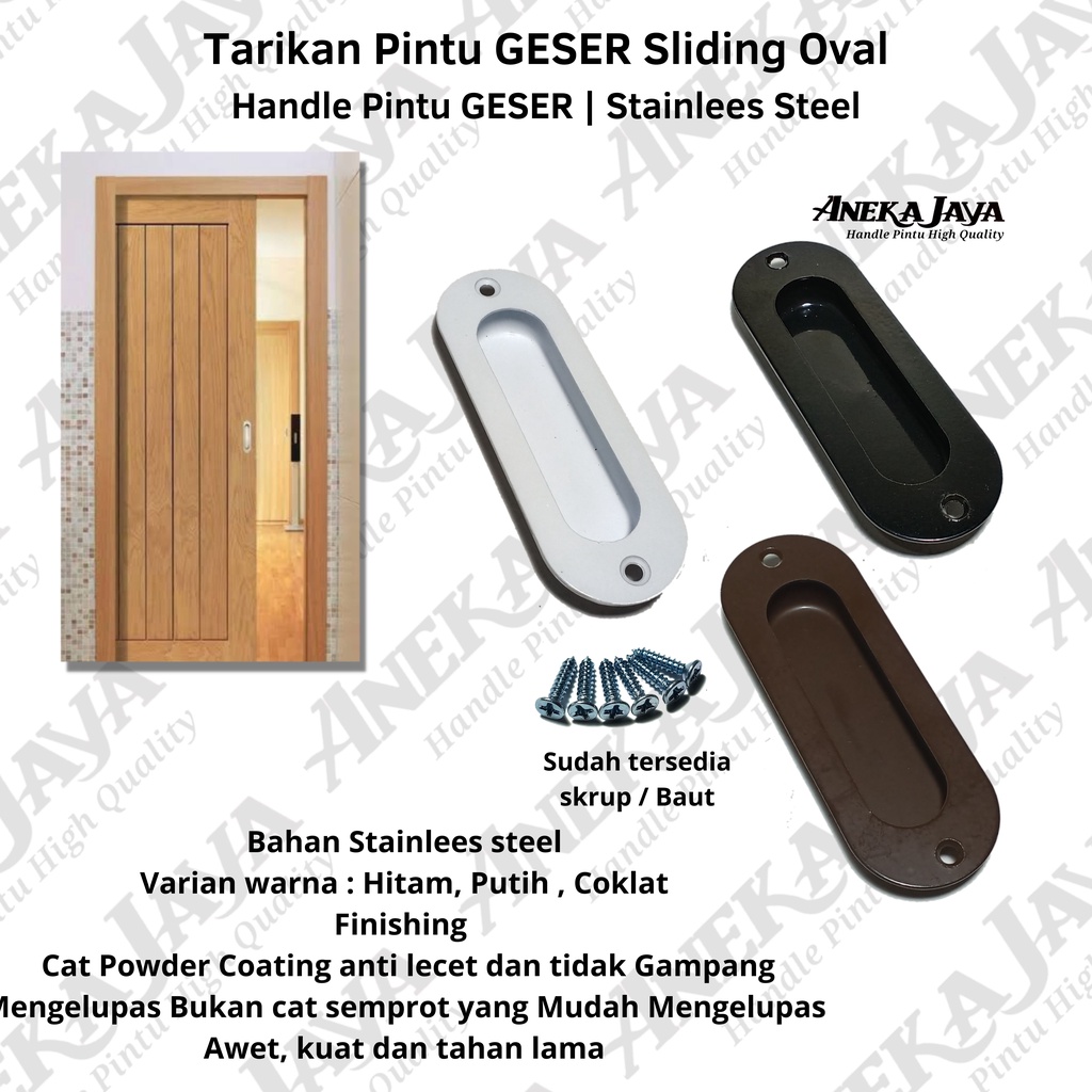 Tarikan Pintu Geser Sliding Dorong Oval Stainlees Hitam, Putih , Coklat | Pegangan Pintu Geser