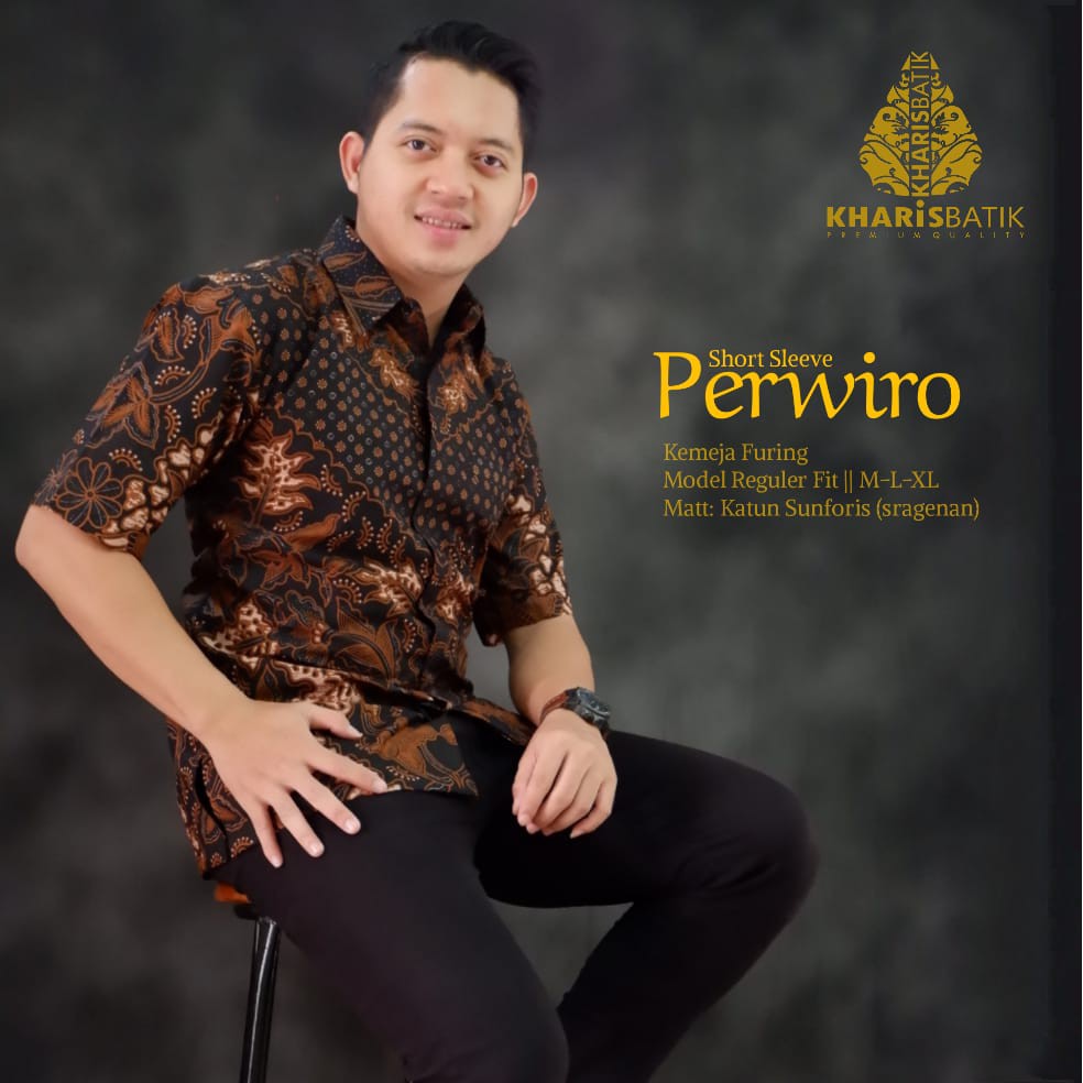 PERWIRO Atasan Kemeja Batik Pria PREMIUM Lengan Pendek Katun Halus FULL FURING KHARIS