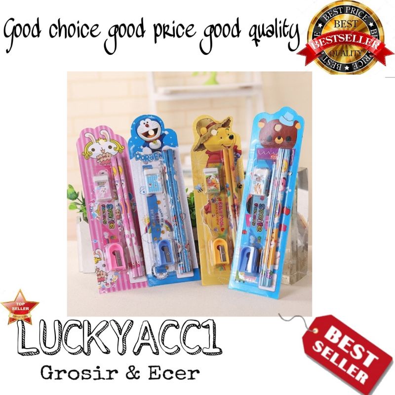 

LC - Mini stationery set alat tulis sekolah 5 in 1karakter lucu set alat tulis karakter kartun 5in 1