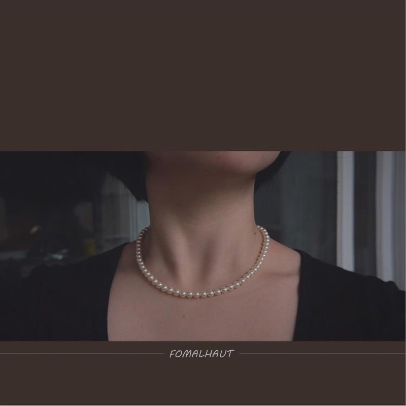 Kalung Choker Klavikula Rantai Manik-Manik Mutiara Putih Untuk Wanita