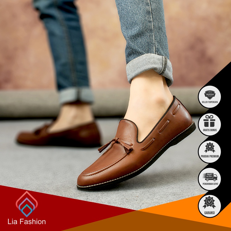 LIA x SANTA - Sepatu Pantofel Keren Casual Pesta Formal Resmi Kondangan Laki Laki Kulit Sapi Nikah L