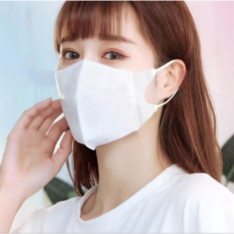 MASKER DUCKBILL HIJAB EARLOOP 3PLY /DUCKBILL HIJAB KEREN GARIS/DUCKBILL EARLOOP-Putih Earloop