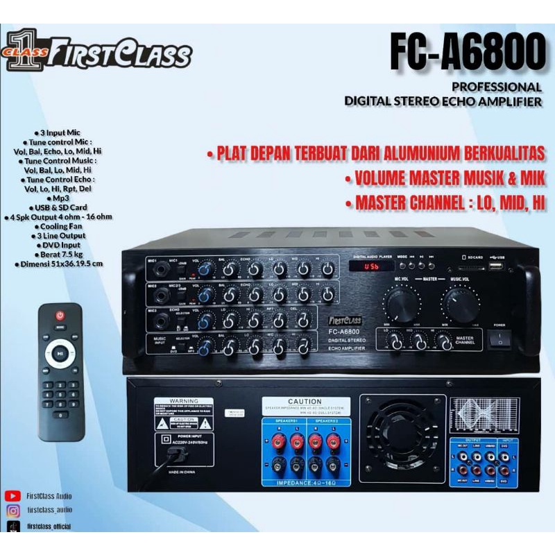 AMPLI FIRSTCLASS FC A6800 PROFESIONAL AUDIO AMPLIFIER Karoke  FC A 6800 Bluetooth usb