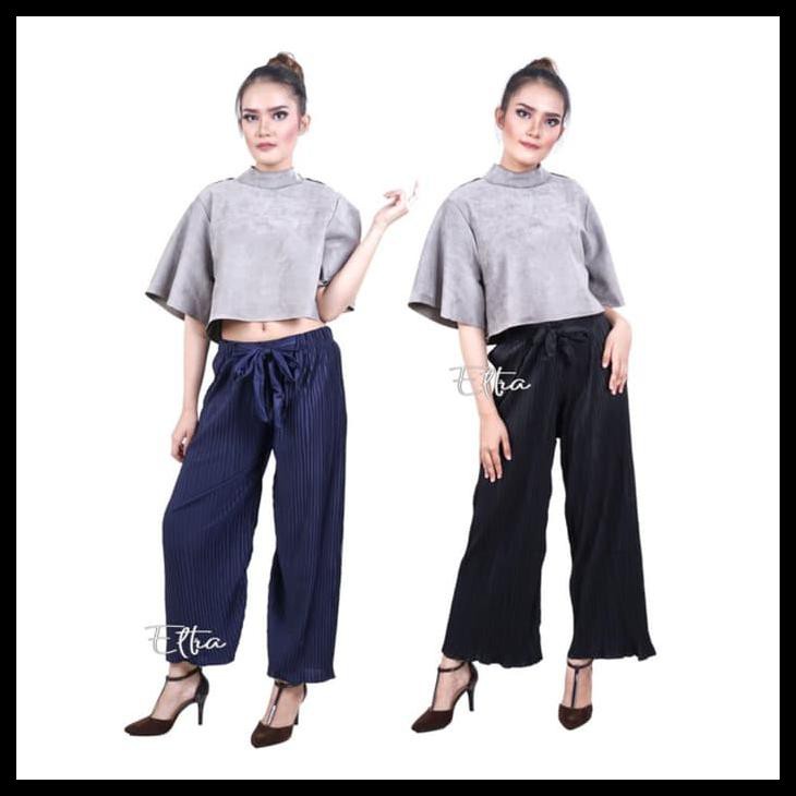 Celana Kulot Wanita Plisket Pita Ribbon Jumbo Wanita