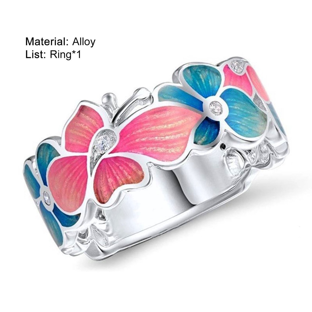 Hu Hu Hu Hu Hu Alat Bantu Pasang Kacamata♡ Cincin Bentuk Bunga Kupu-Kupu Warna-Warni Bahan Alloy Untuk Wanita