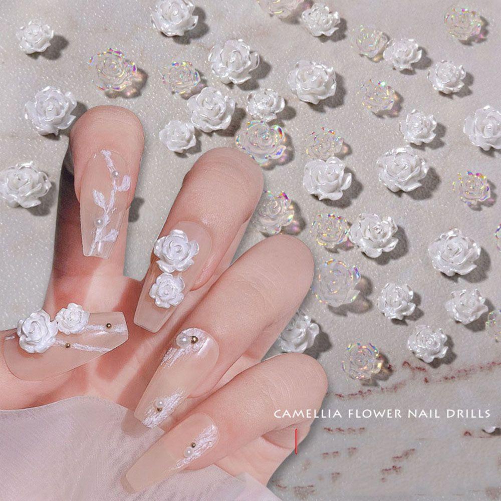 MXBEAUTY Camellia Nail Charms Jepang-Korea Bentuk Bunga DIY Alat Manikur Salon Kuku Rhinestones Kuku Mengkilap